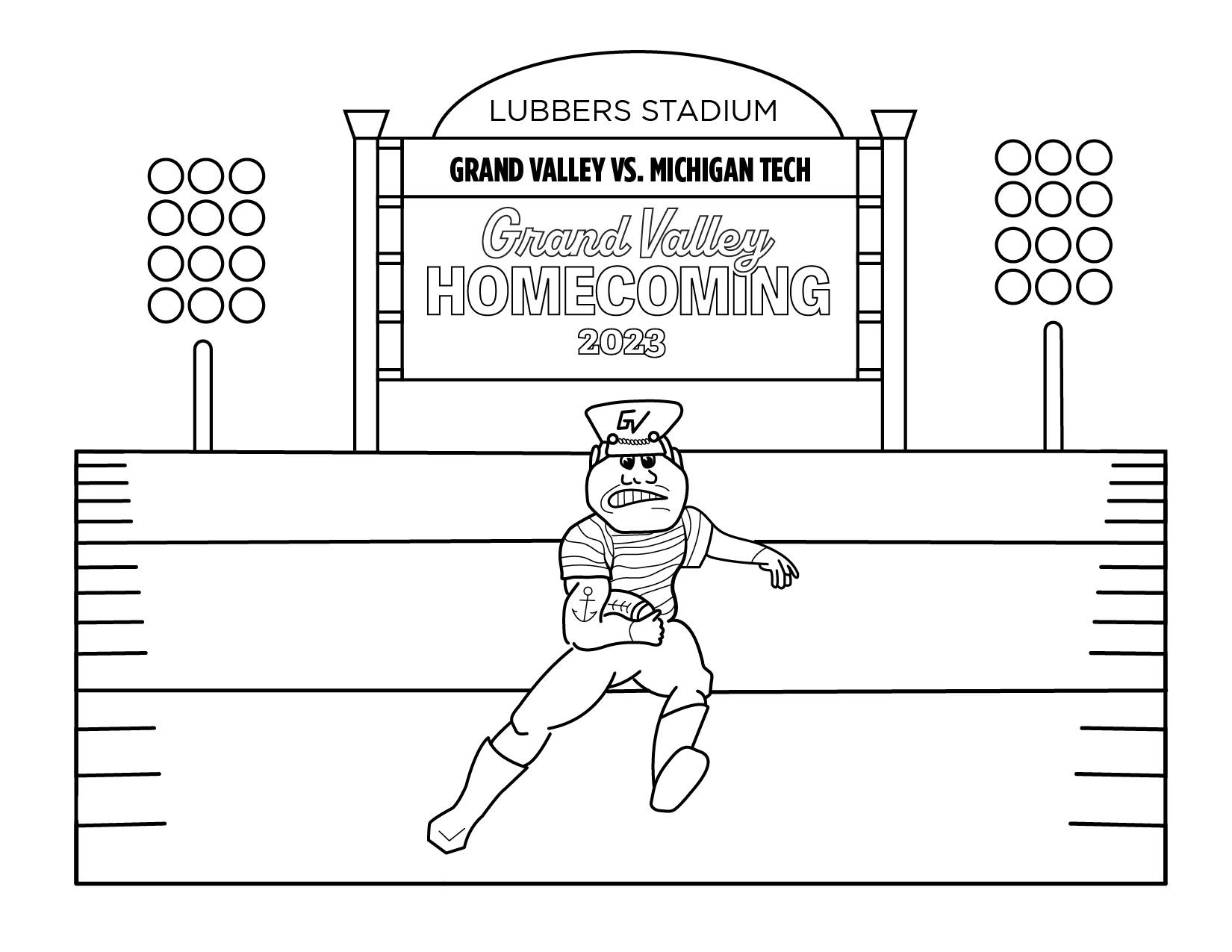 Louie on the football field coloring page.